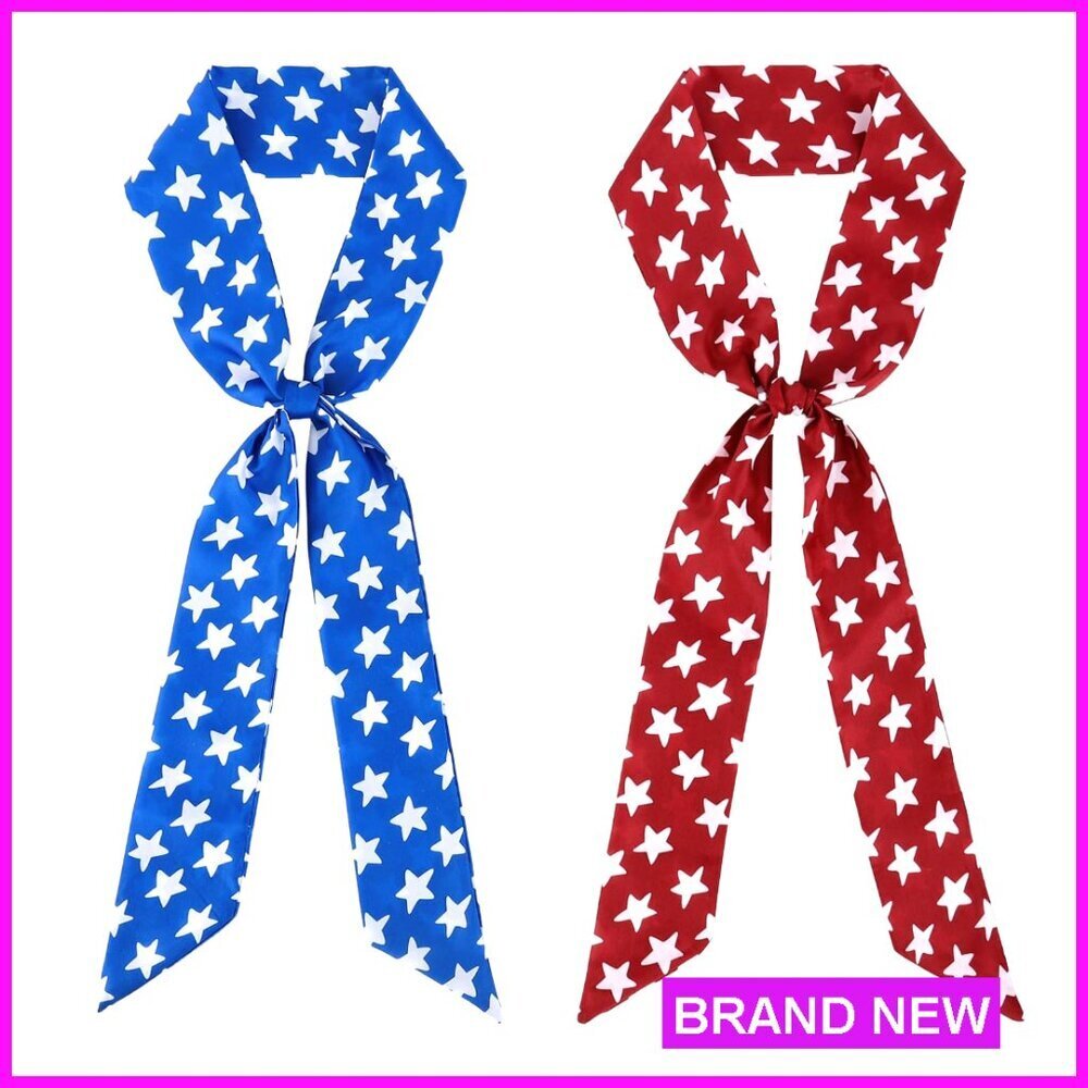 Skinny Scarf Retro Patriotic Print Silk Feeling Hair Headband Handbag Accessory